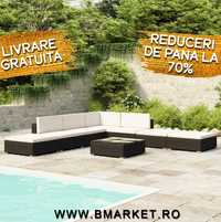Set mobilier de gradina/terasa canapea/coltar Negru/Crem Ratan OFERTA